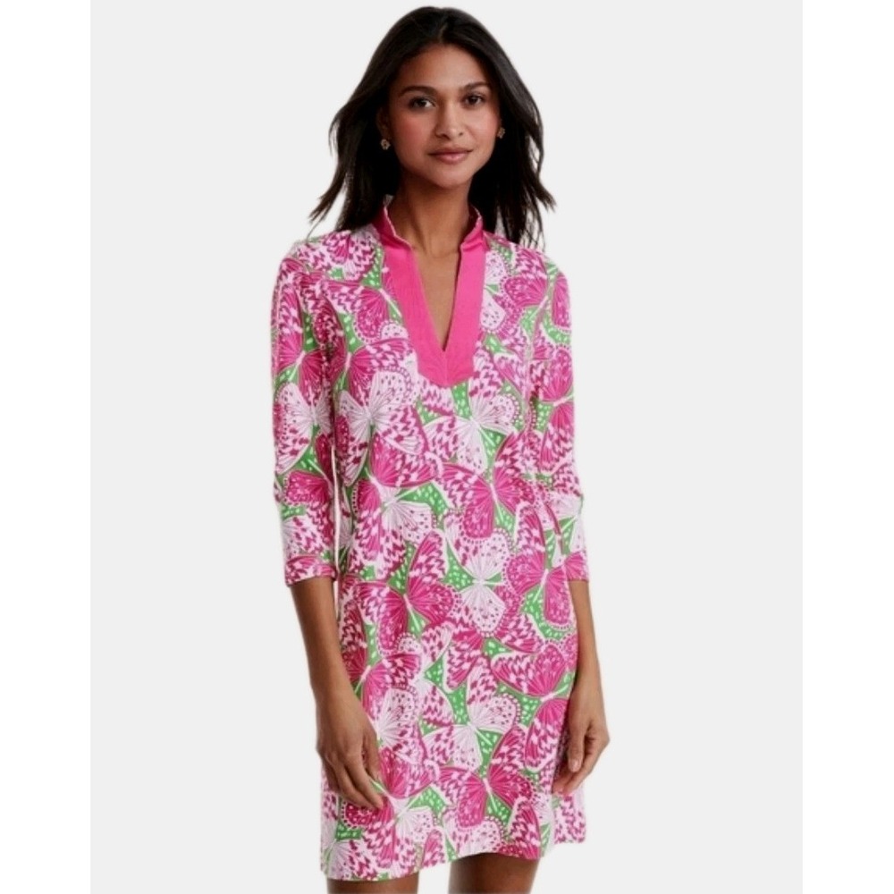 Brooks Brothers Ponte Shift Dress Womens Sz S Pink Butterfly Preppy Coastal‎